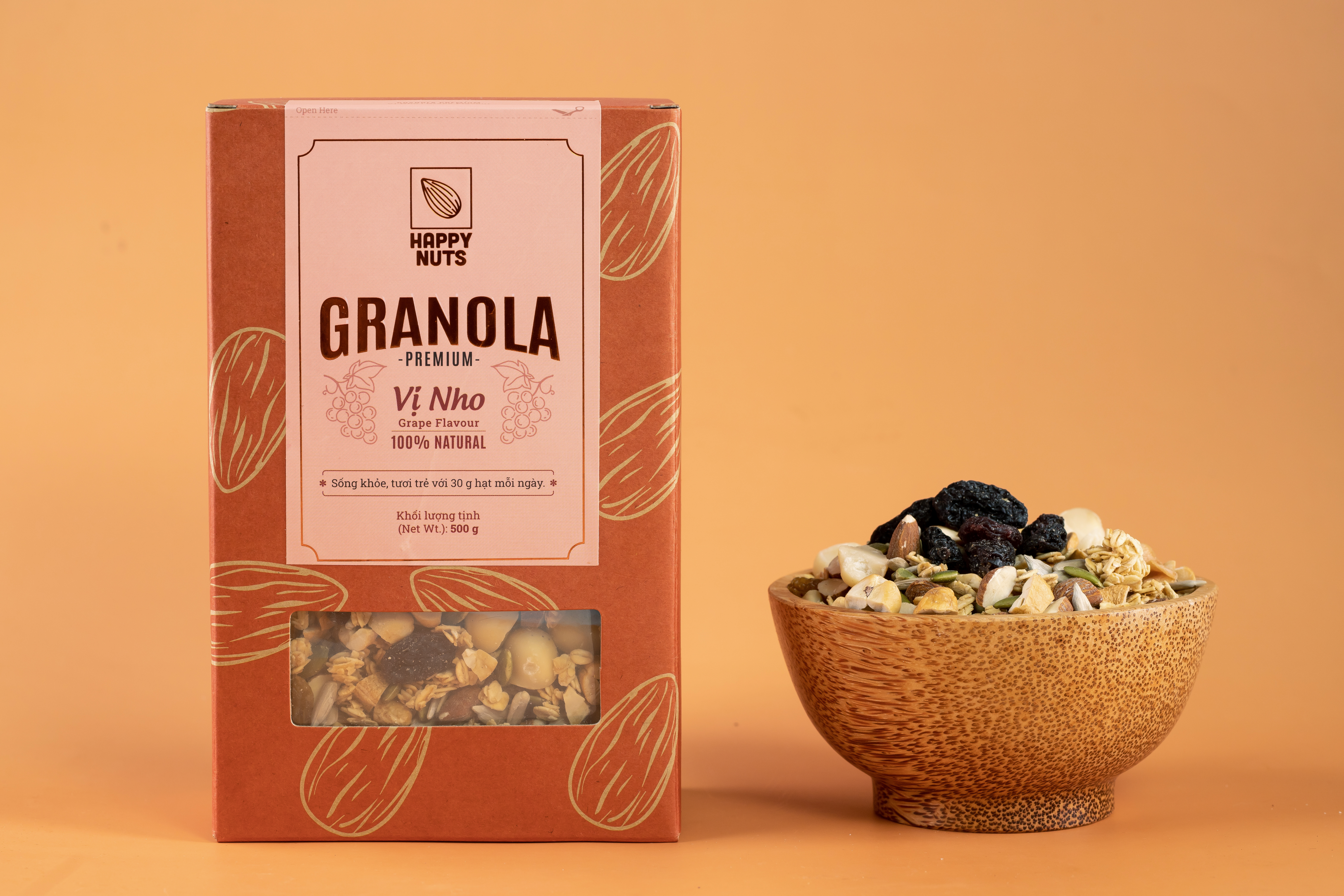 (Tặng 500g yến mạch) Granola Premium vị nho mix Happy Nuts 500gr